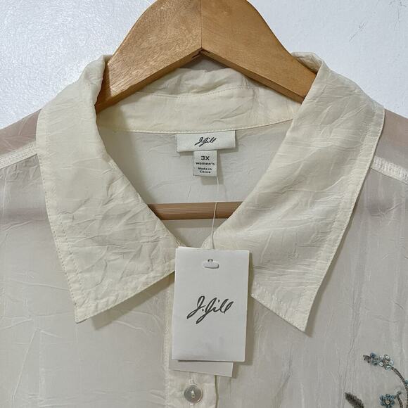 J. Jill Floral Embroidered Semi Sheer Blouse Size 3X Ivory Fairy Whimsical NWT - Picture 10 of 11